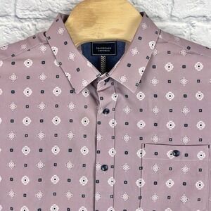 7Diamonds 4 Way Stretch Men Pink Geometric Short Sleeve Button Up Shirt Size 2XL